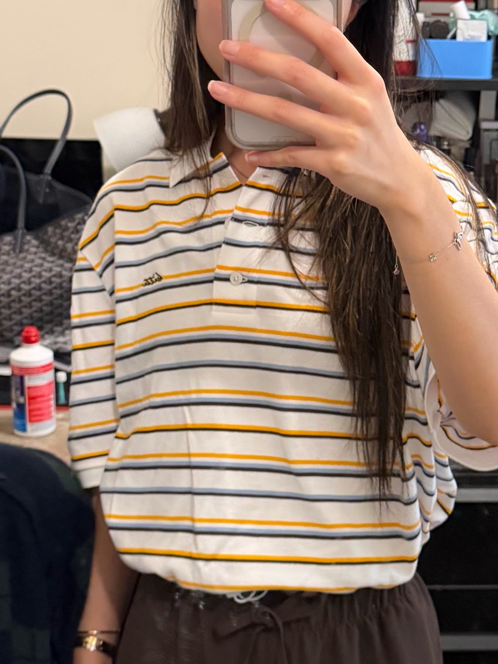 Striped Yellow and White Women's Polo Top